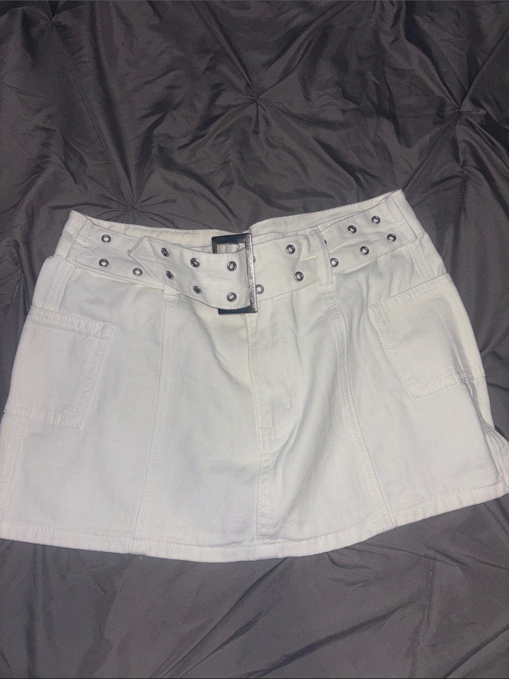 SHEIN White Mini Skirt with Studded Belt Detail